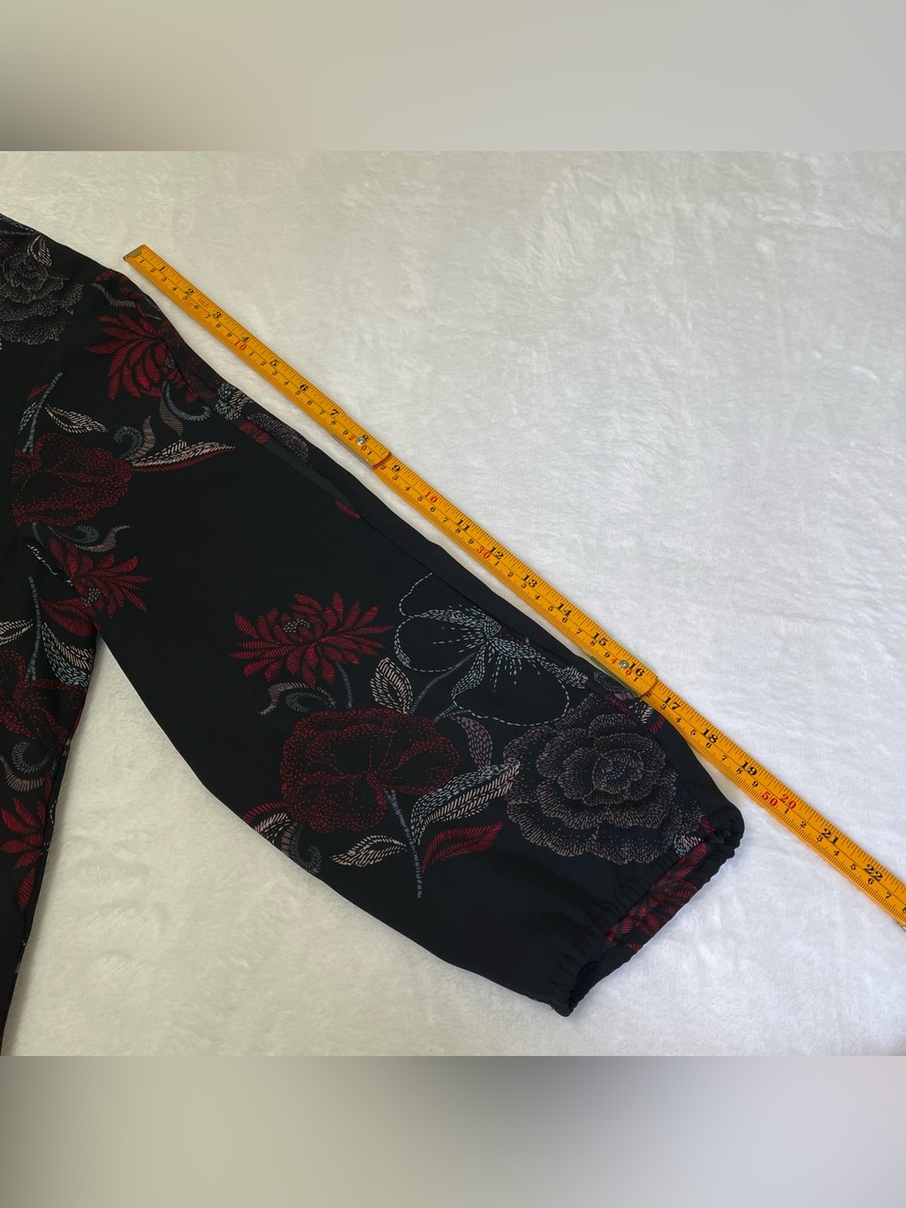 Maurices Black Floral Long Split Sleeve Shift Dress with Red Pink Blue Accents - Picture 11 of 11
